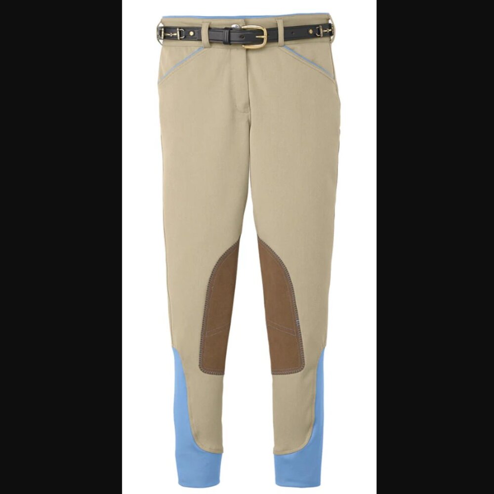 DOVER SADDLERY Horse Riding Breeches Ladies' Wellesley Knee-Patch Tan Blue